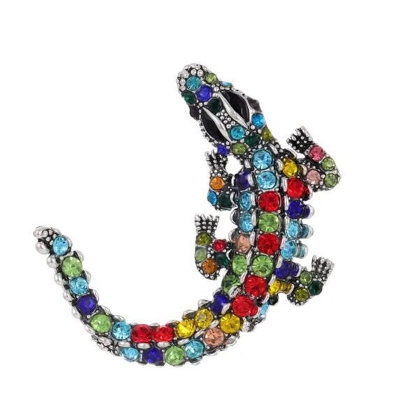 🐊 NEW Betsey Johnson sparkling colorful crystal crocodile brooch 🐊 - Picture 1 of 3